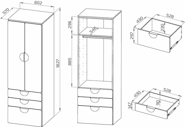 Шкаф распашной Пикси с ящиками высотой 180 см, белый в Екатеринбурге - gold-germes.ru | фото 4
