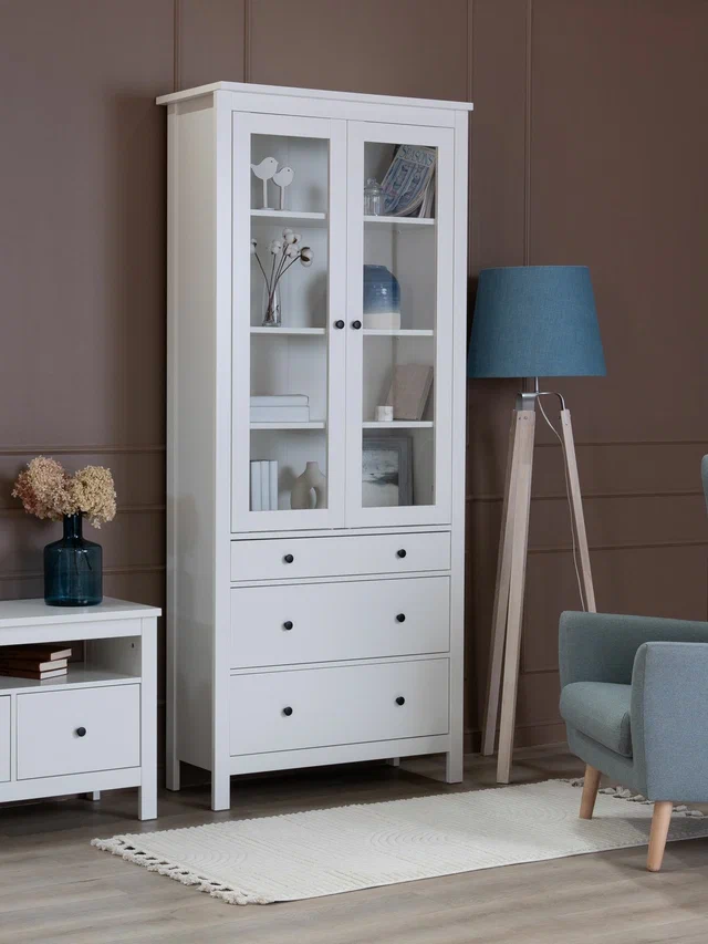 Шкаф Сага 90 с витриной, белый в Екатеринбурге - gold-germes.ru | фото