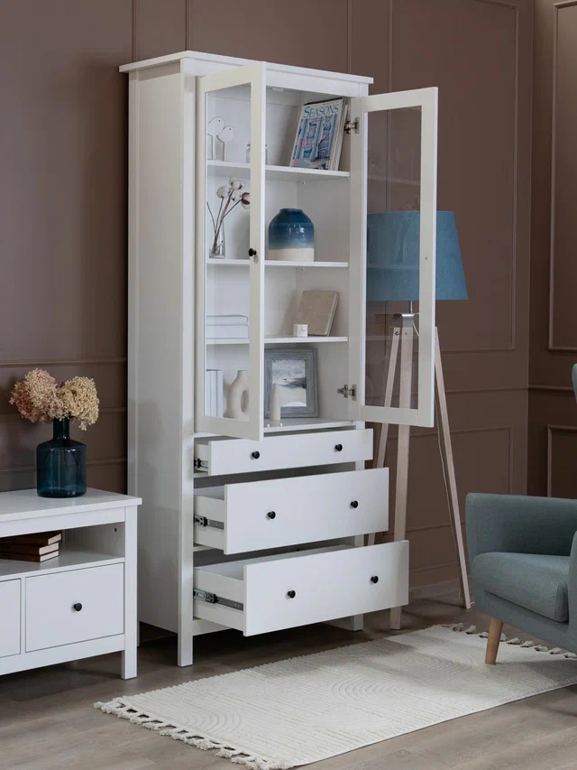 Шкаф Сага 90 с витриной, белый в Екатеринбурге - gold-germes.ru | фото 2