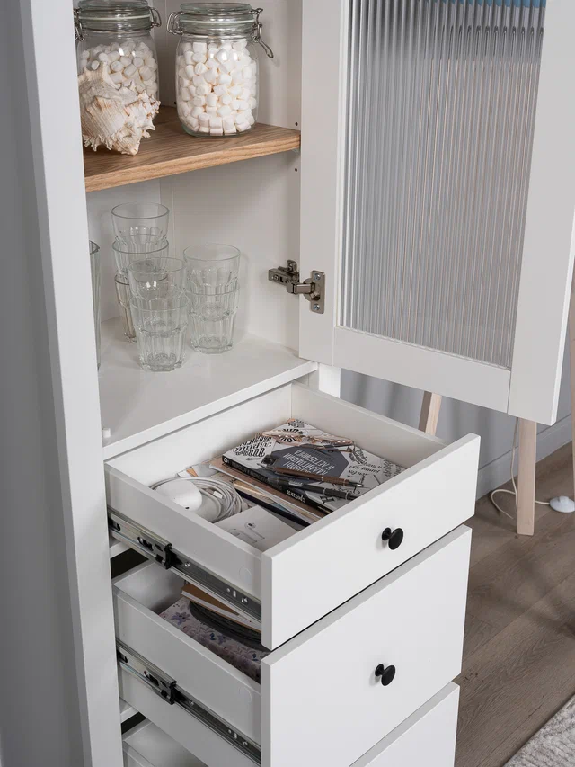 Шкаф Сага 50 с витриной мору, белый в Екатеринбурге - gold-germes.ru | фото 3