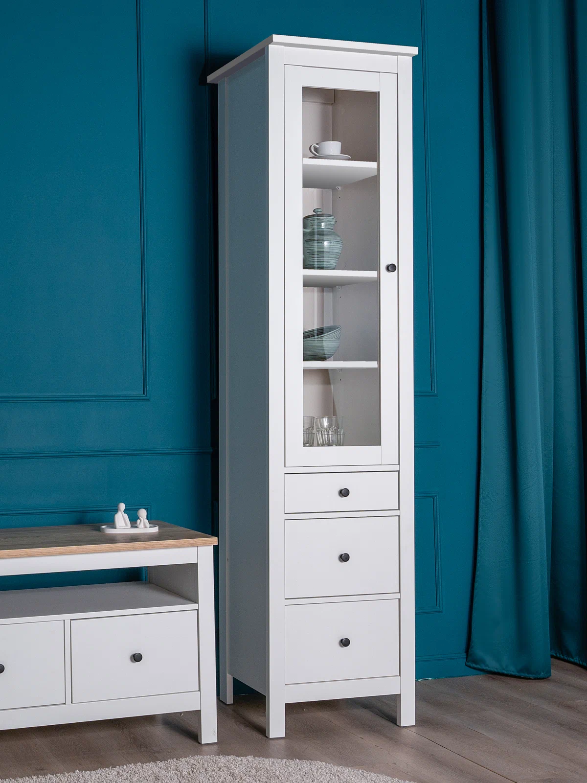 Шкаф Сага 50 с витриной, белый в Екатеринбурге - gold-germes.ru | фото