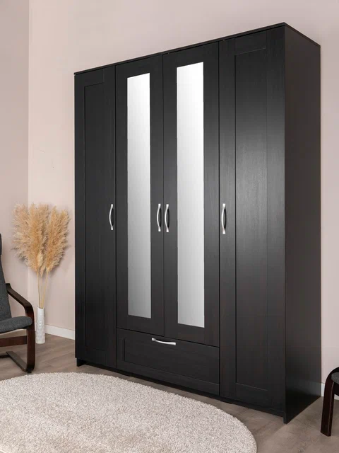 Шкаф Сириус 4-х дверный с ящиком и зеркалами высотой 220 см, дуб венге в Екатеринбурге - gold-germes.ru | фото 2