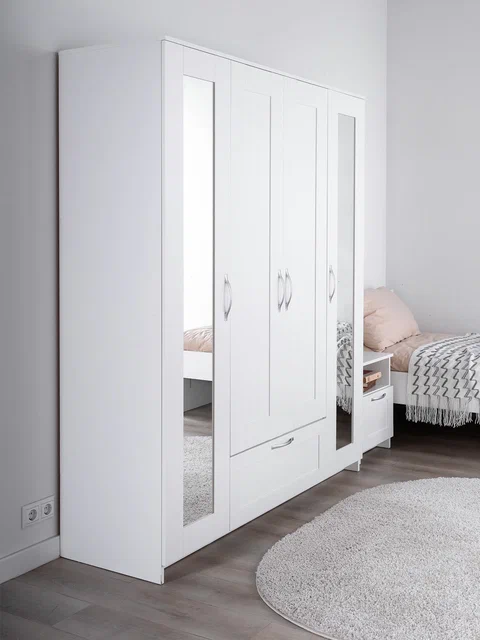 Шкаф Сириус 4-х дверный с ящиком и зеркалами высотой 190 см, белый в Екатеринбурге - gold-germes.ru | фото 2