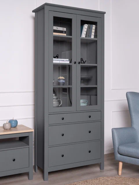 Шкаф Сага 90 с витриной, серый в Екатеринбурге - gold-germes.ru | фото