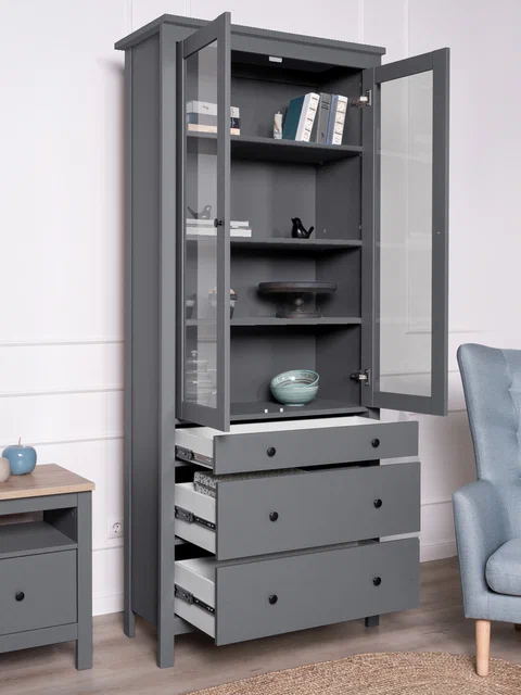 Шкаф Сага 90 с витриной, серый в Екатеринбурге - gold-germes.ru | фото 2