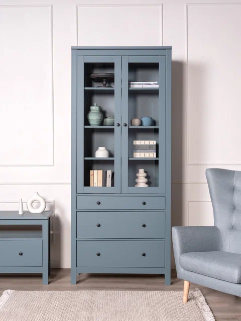 Шкаф Сага 90 с витриной, темно-бирюзовый в Екатеринбурге - gold-germes.ru | фото