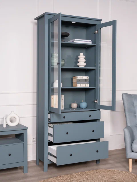 Шкаф Сага 90 с витриной, темно-бирюзовый в Екатеринбурге - gold-germes.ru | фото 2