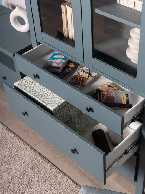 Шкаф Сага 90 с витриной, темно-бирюзовый в Екатеринбурге - gold-germes.ru | фото 3