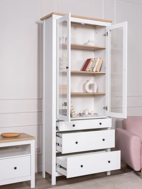 Шкаф Сага 90 с витриной, белый/ясень в Екатеринбурге - gold-germes.ru | фото 2