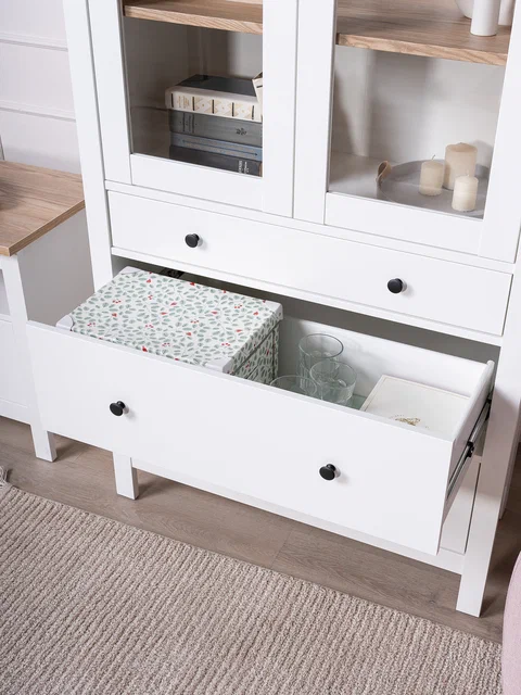 Шкаф Сага 90 с витриной, белый/ясень в Екатеринбурге - gold-germes.ru | фото 3