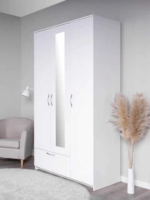 Шкаф ГУД ЛАКК Сириус, 3 двери и 1 ящик с зеркалом, белый в Екатеринбурге - gold-germes.ru | фото 2