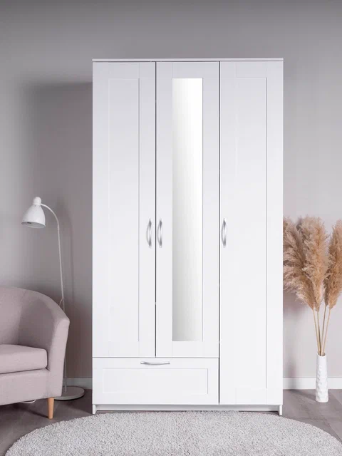 Шкаф ГУД ЛАКК Сириус, 3 двери и 1 ящик с зеркалом, белый в Екатеринбурге - gold-germes.ru | фото 3