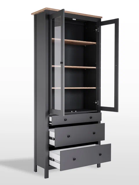 Шкаф Сага 90 с витриной, серый/ясень в Екатеринбурге - gold-germes.ru | фото 2