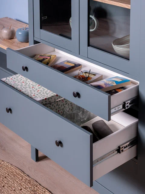 Шкаф Сага 90 с витриной, темно-бирюзовый/ясень в Екатеринбурге - gold-germes.ru | фото 3