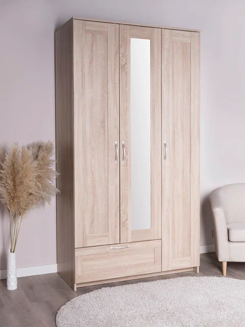 Шкаф ГУД ЛАКК Сириус, 3 двери и 1 ящик с зеркалом, дуб сонома в Екатеринбурге - gold-germes.ru | фото 2