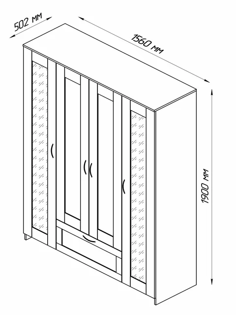 Шкаф Сириус 4-х дверный с ящиком и зеркалами высотой 190 см, дуб венге в Екатеринбурге - gold-germes.ru | фото 4