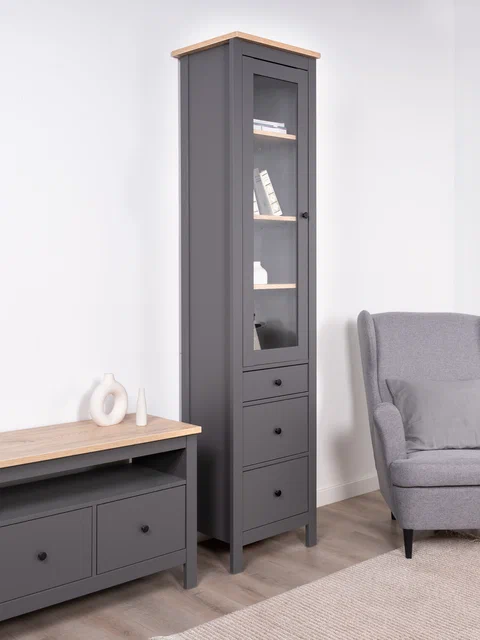 Шкаф Сага 50 с витриной, серый/ясень в Екатеринбурге - gold-germes.ru | фото