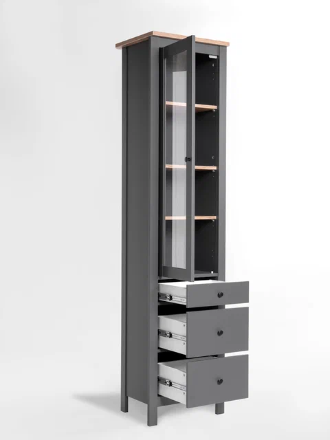 Шкаф Сага 50 с витриной, серый/ясень в Екатеринбурге - gold-germes.ru | фото 2