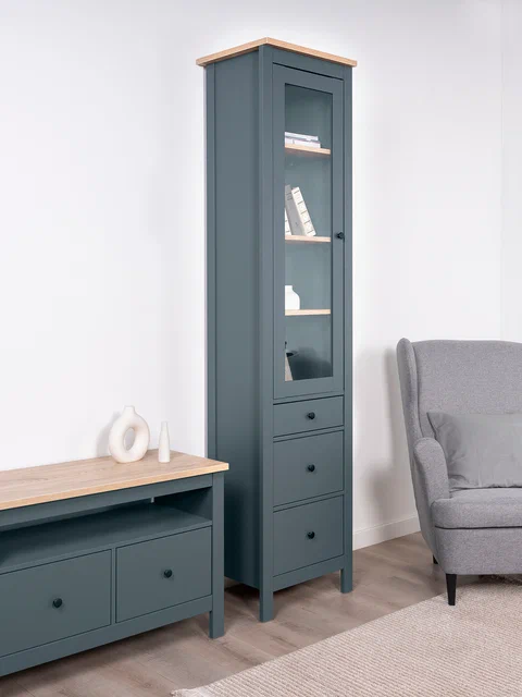 Шкаф Сага 50 с витриной, темно-бирюзовый/ясень в Екатеринбурге - gold-germes.ru | фото