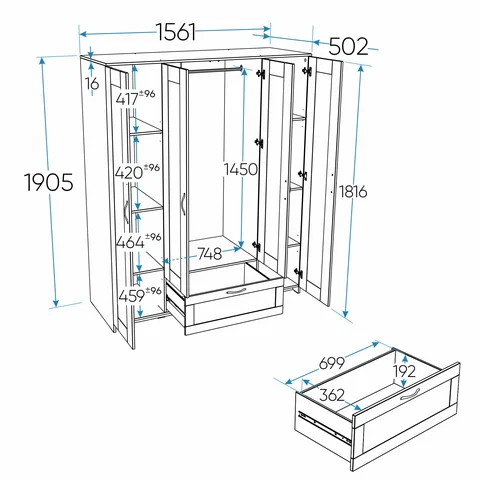 Шкаф Сириус 4-х дверный с ящиком и зеркалами высотой 190 см, дуб венге в Екатеринбурге - gold-germes.ru | фото 5