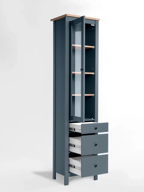 Шкаф Сага 50 с витриной, темно-бирюзовый/ясень в Екатеринбурге - gold-germes.ru | фото 2