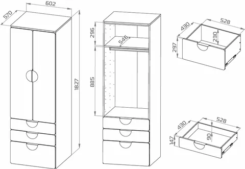 Шкаф распашной Пикси с ящиками высотой 180 см, светло-розовый в Екатеринбурге - gold-germes.ru | фото 3