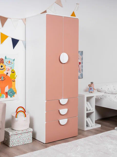 Шкаф распашной Пикси с ящиками высотой 180 см, светло-розовый в Екатеринбурге - gold-germes.ru | фото