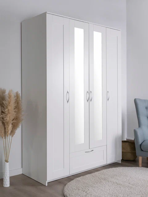 Шкаф Сириус 4-х дверный с ящиком и зеркалами высотой 220 см, белый в Екатеринбурге - gold-germes.ru | фото 2