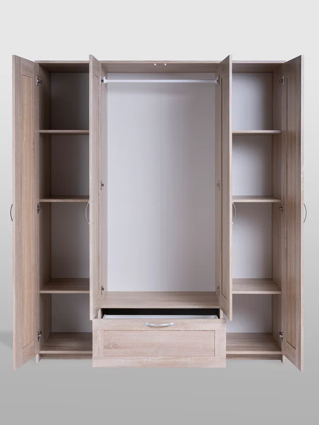 Шкаф Сириус 4-х дверный с ящиком и зеркалами высотой 190 см, дуб сонома в Екатеринбурге - gold-germes.ru | фото 3